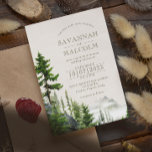 Invitation Forêt à feuillage persistant | Rustic Mountain Mar<br><div class="desc">Des pins et des épinettes avec des montagnes brumeuses lointaines encadrent vos détails mariages sur ce faire-part de mariage thématique nature. L'envers est un vert forestier riche. Élégantes et au charme rustique,  ces invitations sont parfaites pour les mariages de montagne et de l'extérieur.</div>