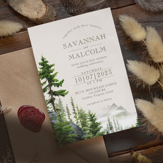 Invitation Forêt à feuillage persistant | Rustic Mountain Mar