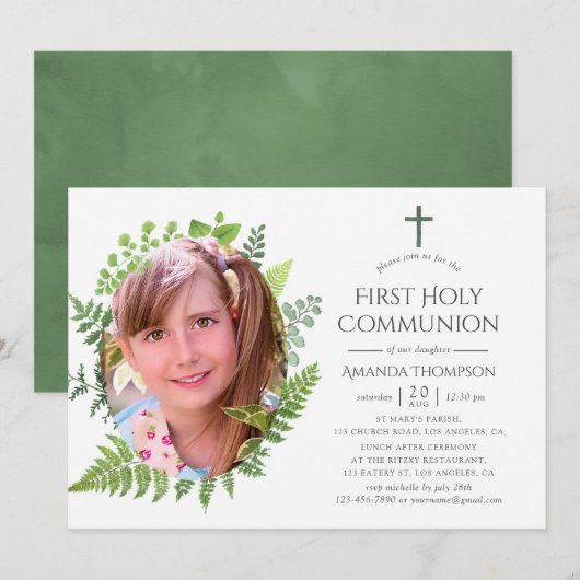 Invitation Forêt à l'aquarelle pour la première communion (Devant / Derrière)