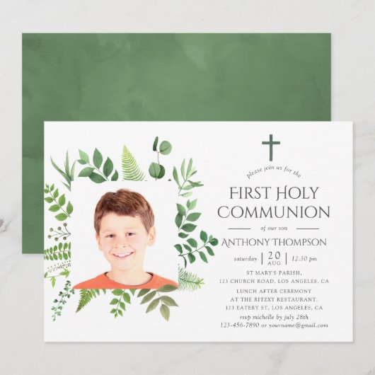 Invitation Forêt à l'aquarelle Première Sainte Communion (Devant / Derrière)