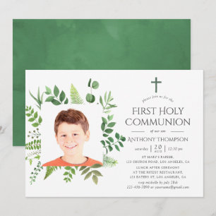 Invitation Forêt à l'aquarelle Première Sainte Communion