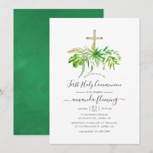 Invitation Forêt à l'aquarelle Première Sainte Communion