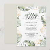 Invitation Forêt Animal Jungle Couples Baby shower Garçons (Devant / Derrière)