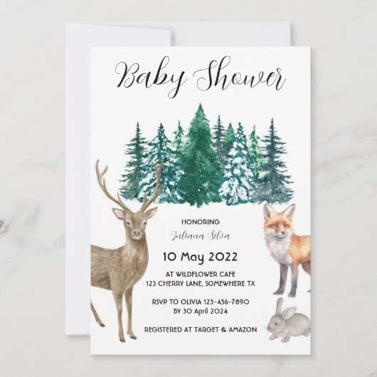 Invitation Forêt animale d'hiver Wonderland Baby shower (Devant)