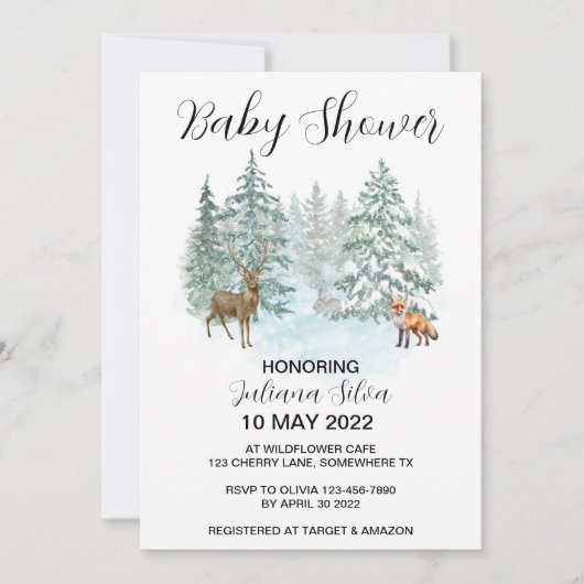 Invitation Forêt animale d'hiver Wonderland Baby shower (Devant)