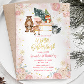 Invitation Forêt animale Pink Winter Onederland Anniversaire