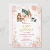 Invitation Forêt animale Pink Winter Onederland Anniversaire (Devant)