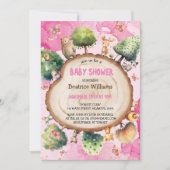 Invitation Forêt Animaux Aquarelle rose bébé fille Douche (Devant)