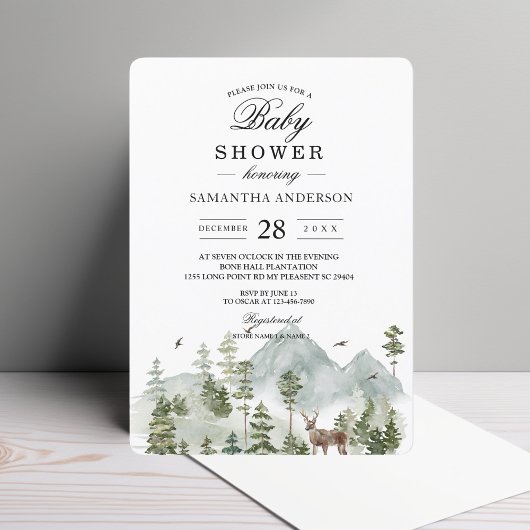 Invitation Forêt Aquarelle | Arbres et Cerfs | 