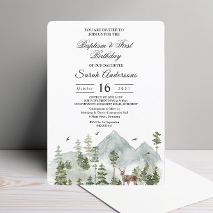 Invitation Forêt aquarelle   Arbres et cerfs   