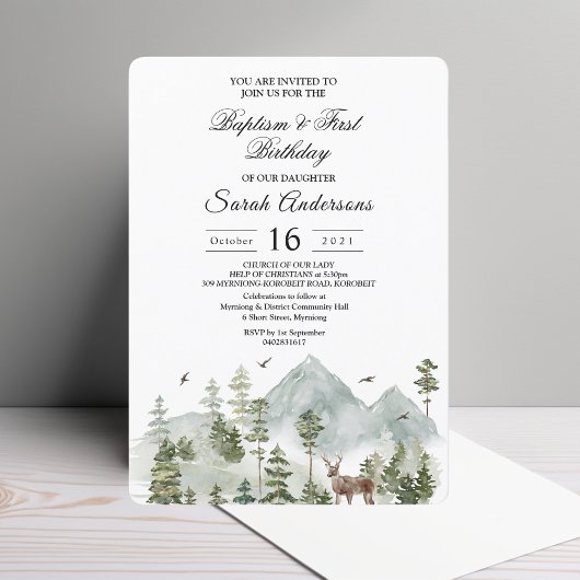 Invitation Forêt Aquarelle | Arbres et Cerfs |