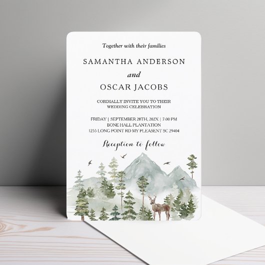 Invitation Forêt aquarelle | Arbres et cerfs