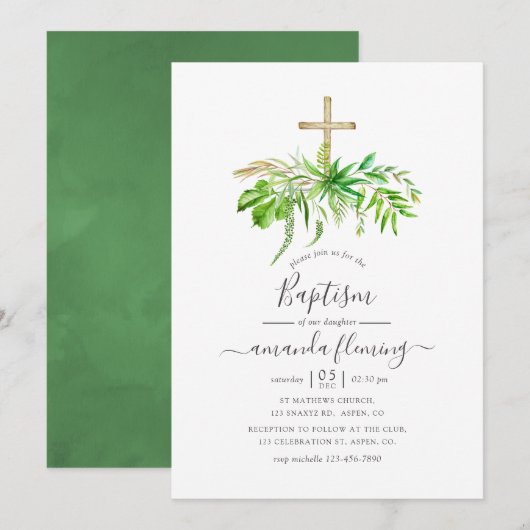 Invitation Forêt aquarelle Baptême de verdure (Devant / Derrière)