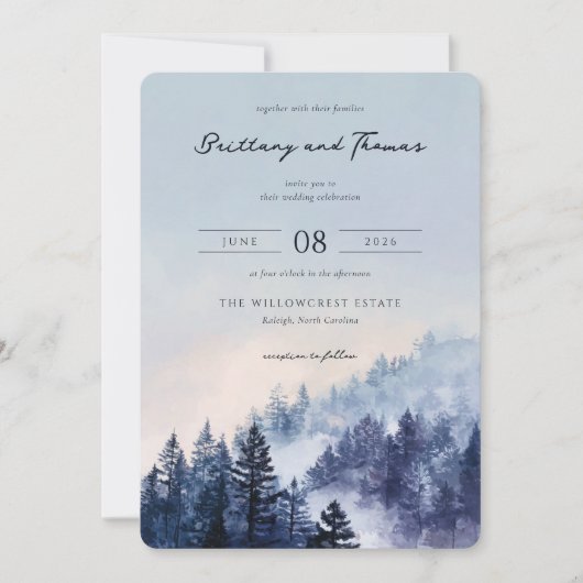 Invitation Forêt aquarelle bleue tranquille (Devant)