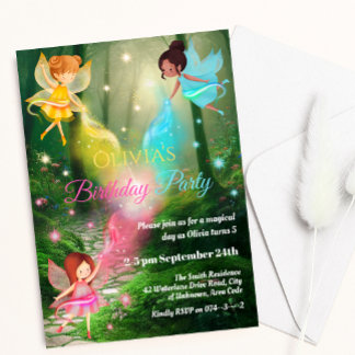 Invitation Forêt arc-en-ciel magique Fée fille Anniversaire