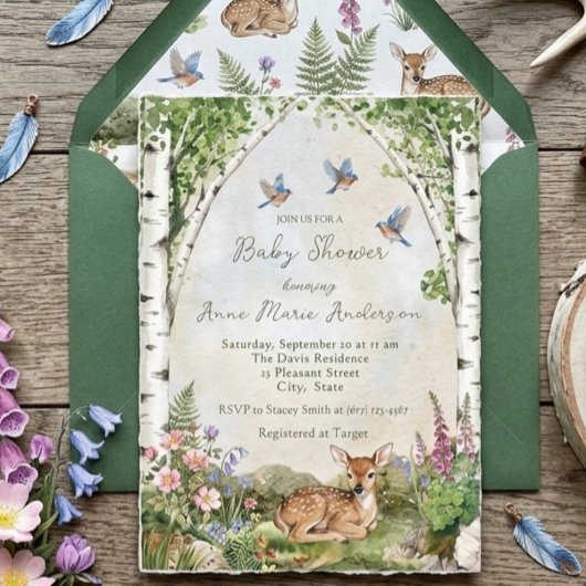 Invitation Forêt aux Cerfs et Faon Shower Bébé Mixte