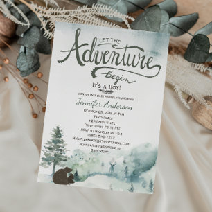 Invitation Forêt Aventure Boy Pays Ours Cerf Baby shower