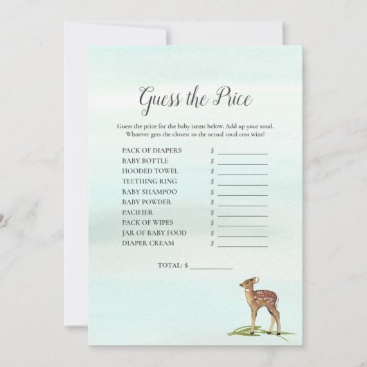 Invitation Forêt Aventure Devinez Le Prix Deers Baby Game (Devant)