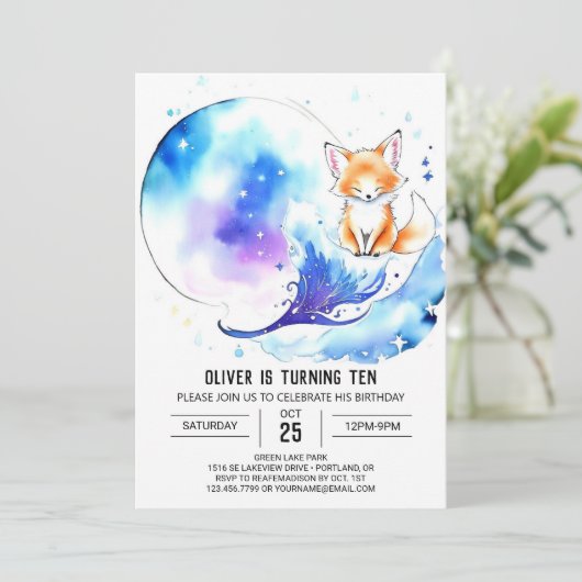 Invitation Forêt Aventure Red Fox fête d'anniversaire (Debout devant)