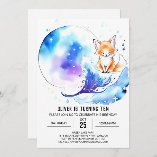 Invitation Forêt Aventure Red Fox fête d'anniversaire (Devant / Derrière)