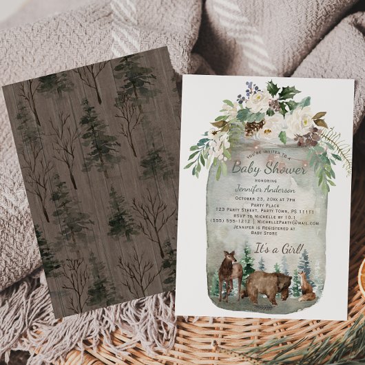 Invitation Forêt Bois Animaux Baby shower Mason Jar
