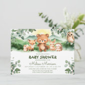 Invitation Forêt Bois Animaux Bébé Garçon Douche (Debout devant)