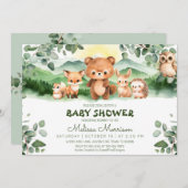 Invitation Forêt Bois Animaux Bébé Garçon Douche (Devant / Derrière)