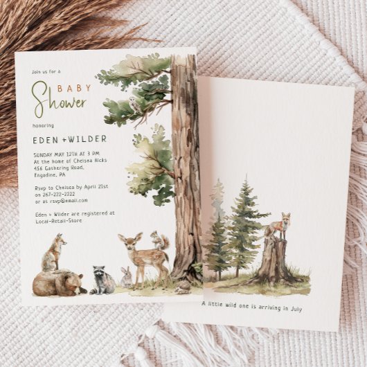 Invitation Forêt Bois Animaux Couples Baby shower