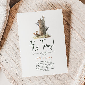 Invitation Forêt Bois Animaux Jumeaux Baby shower