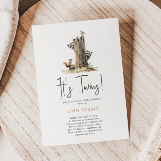 Invitation Forêt Bois Animaux Jumeaux Baby shower