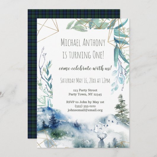 Invitation Forêt Bois Anniversaire (Devant / Derrière)