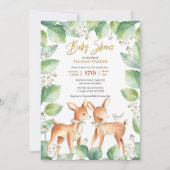 Invitation Forêt Bois Cerf Baby shower de verdure fleurie (Devant)