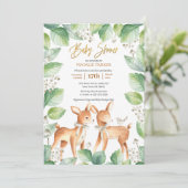 Invitation Forêt Bois Cerf Baby shower de verdure fleurie (Debout devant)