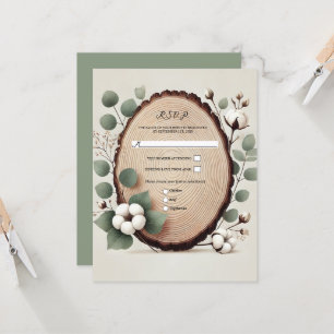 Invitation Forêt Bois Eucalyptus Coton Mariage rustique RSVP