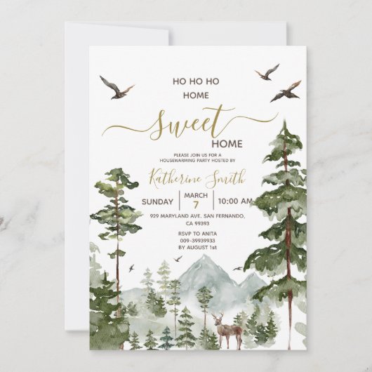 Invitation Forêt Bois Pine Arbre Ménage Sweet Home (Devant)