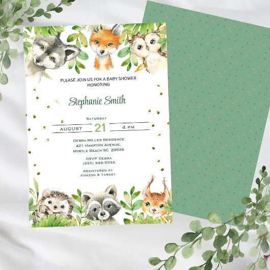 Invitation Forêt Bois Végétation Animaux sauvages Baby shower