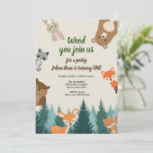 Invitation Forêt boisée Animaux La verdure 1er anniversaire (Debout devant)