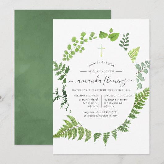 Invitation Forêt boisée de verdure baptême ou Christening (Devant / Derrière)