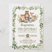 Invitation Forêt boisée et verdure Animaux 2e anniversaire (Devant)