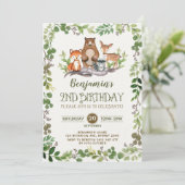 Invitation Forêt boisée et verdure Animaux 2e anniversaire (Debout devant)