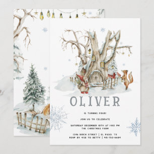 Invitation Forêt Boisée Hiver Fête d'anniversaire de Noël
