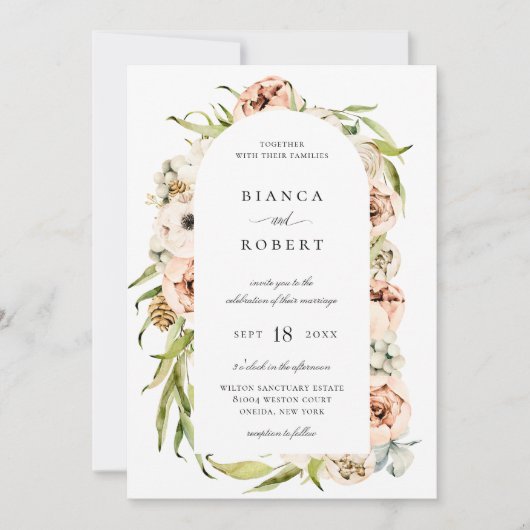 Invitation Forêt botanique Mariage de cadre d'arc fleuri (Devant)