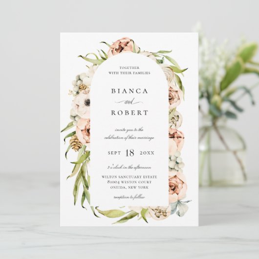 Invitation Forêt botanique Mariage de cadre d'arc fleuri (Debout devant)