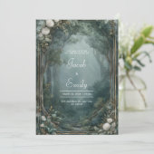 Invitation Forêt Brumeuse Dorée Chrysanthème Blanc de Mariage (Debout devant)