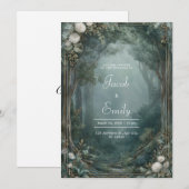 Invitation Forêt Brumeuse Dorée Chrysanthème Blanc de Mariage (Devant / Derrière)