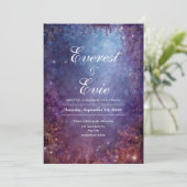 Invitation Forêt céleste enchantée Mariage or pourpre (Debout devant)
