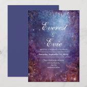 Invitation Forêt céleste enchantée Mariage or pourpre (Devant / Derrière)