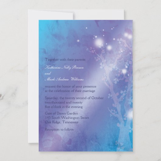 Invitation Forêt céleste Mariage bleu chatoyant (Dos)