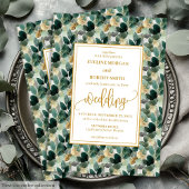 Invitation Forêt classique Green Gold Foliage mariage invite