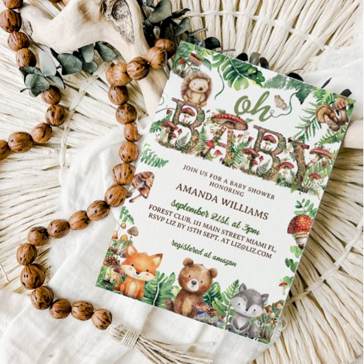 Invitation Forêt Cute Animaux Végétation Oh Baby shower